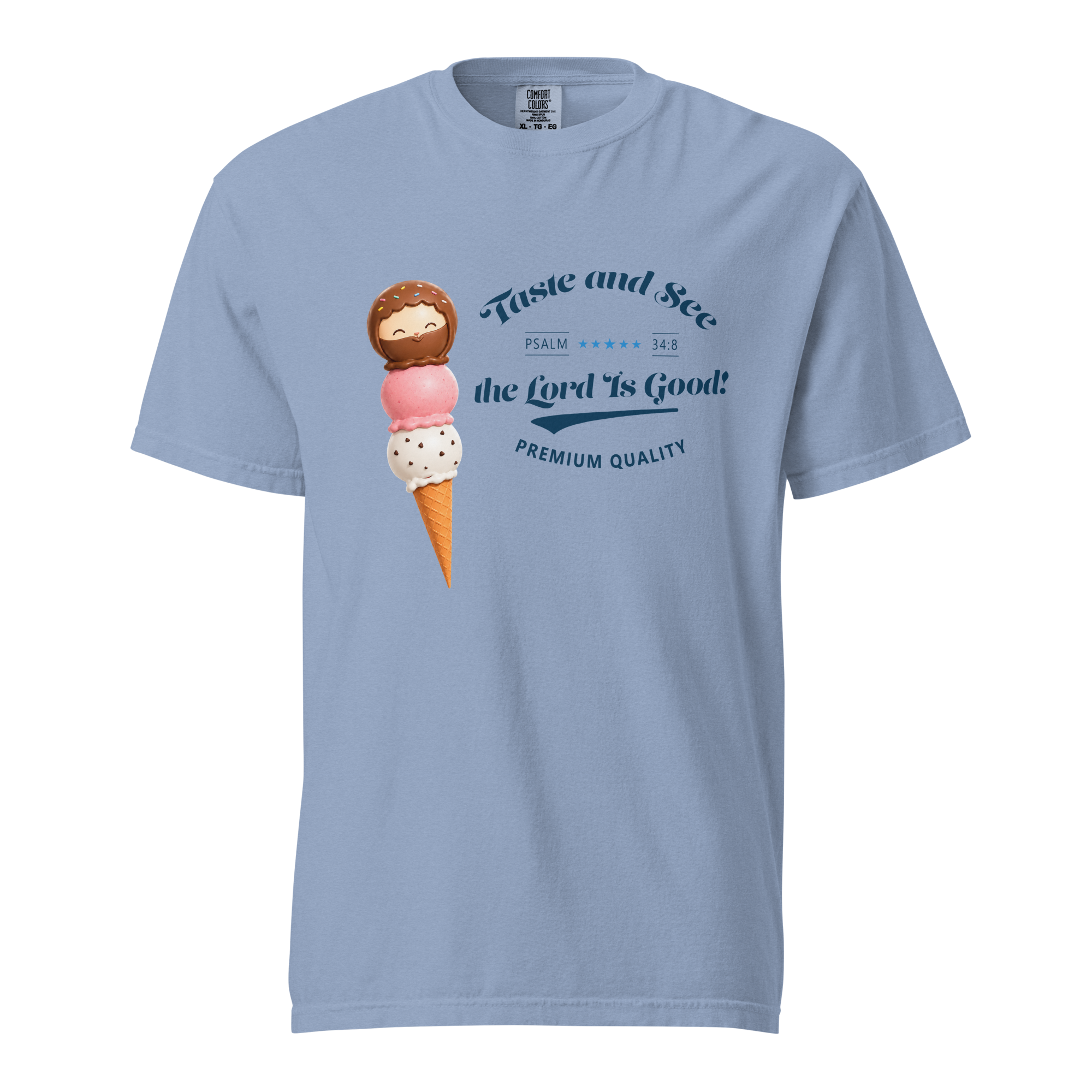 unisex garment dyed heavyweight t shirt washed denim front 6a3edf0093679.png Taste and See Ice Cream T-Shirt | Psalm 34:8 - Image 5